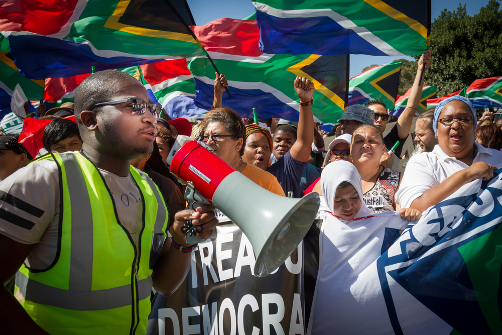 Thousands of people march to Parliament in Cape Town, South Africa, to demand that the President of South Africa, Jacob Zuma, step down immediately because of his corrupt rule. 7th April 2017
