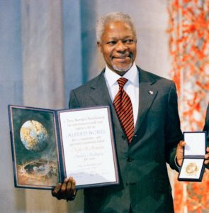 Kofi Annan receiving the Nobel Peace Prize in 2001