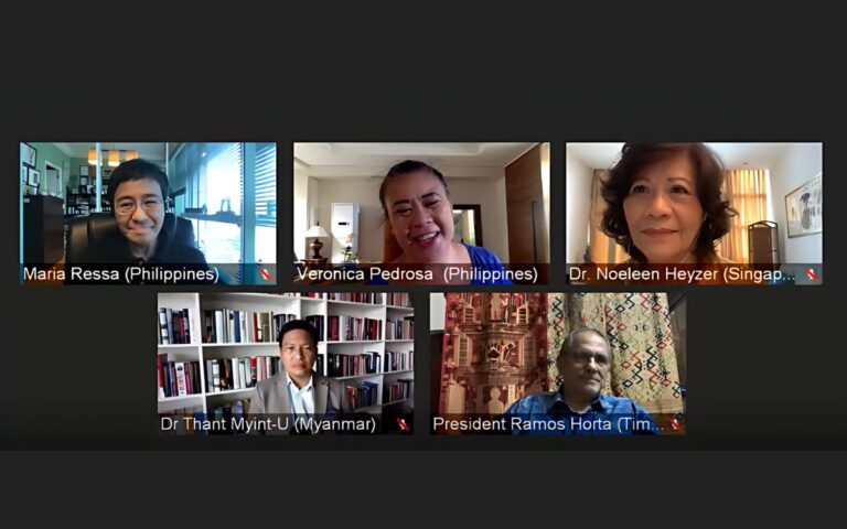 Five people in a video call