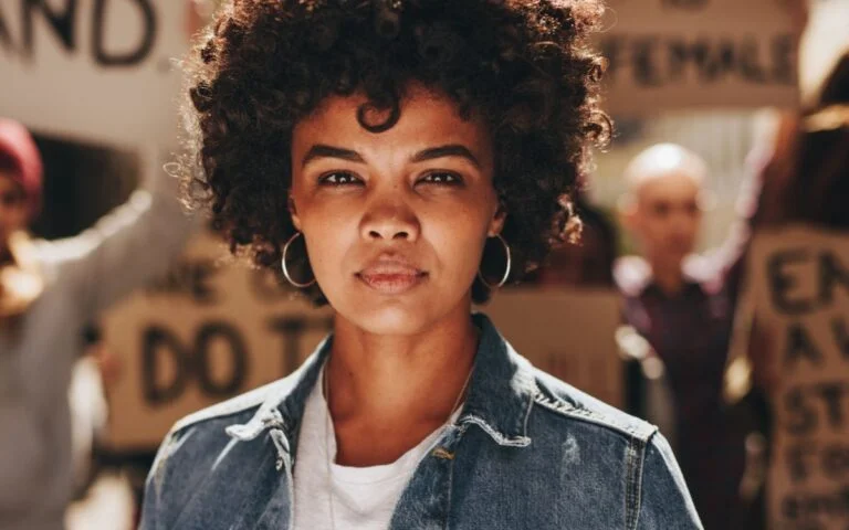 Woman in a street demonstration