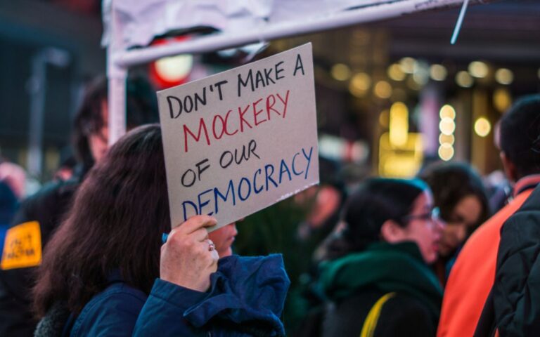 woman with a banner