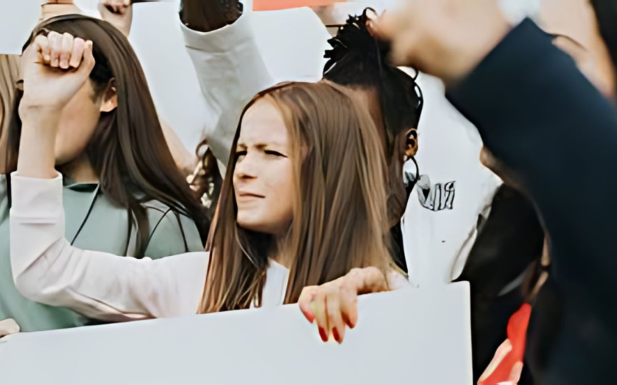 Young lady in a street protest