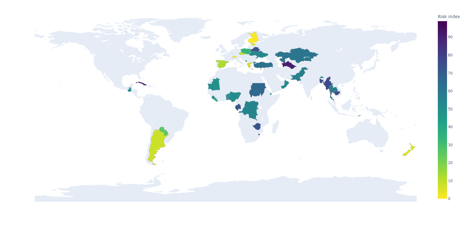 Map 2: Risk of Electoral Violence in 2023 (using the Digital Societies Project full model*)